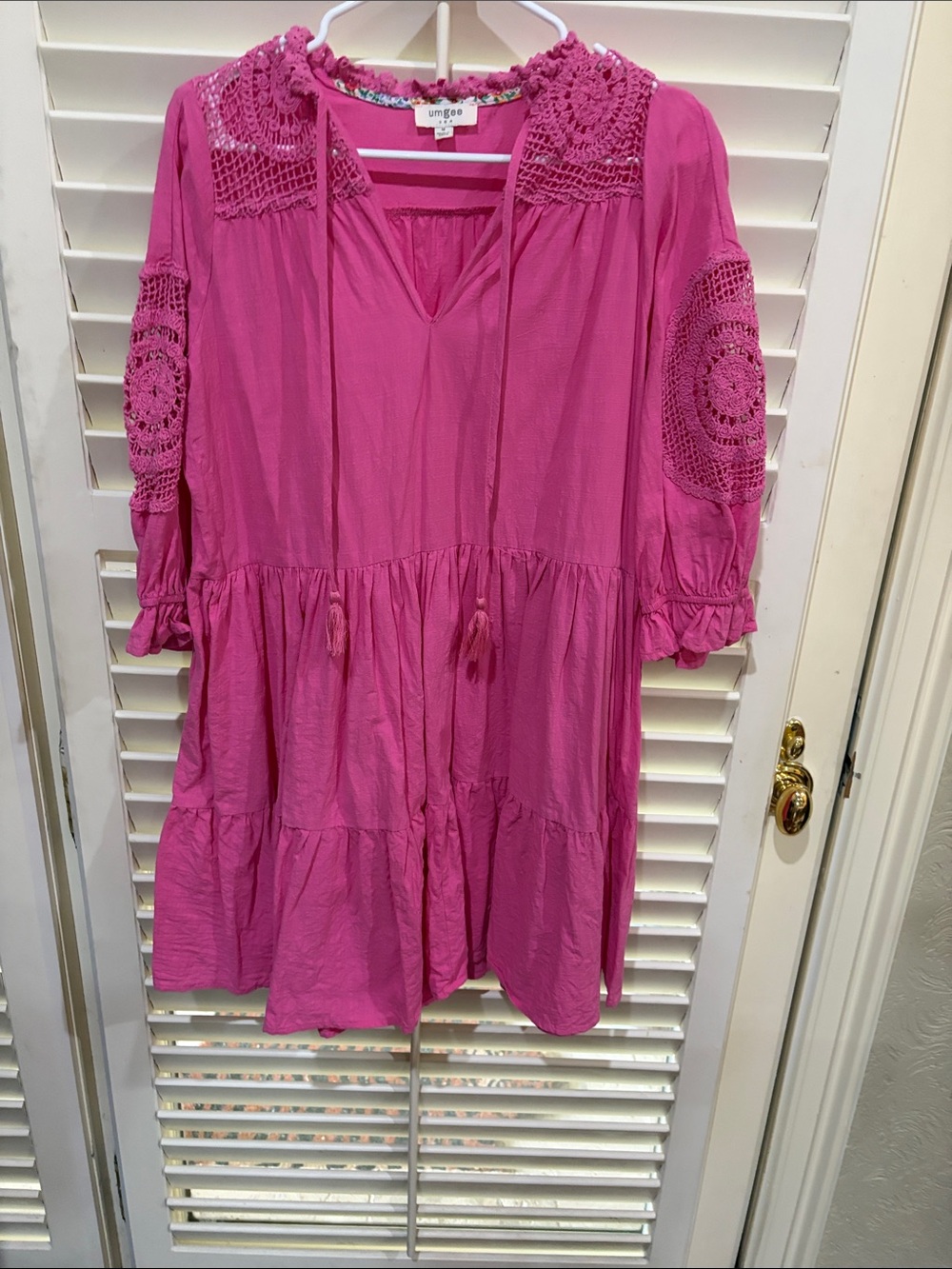 Umgee Fuchsia Crochet-Detail Boho Tunic. Size medium